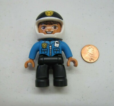 Lego Duplo POLICEMAN CHIEF COP POLICE for MOTORCYCLE 2.5quot; FIGURE White Helmet