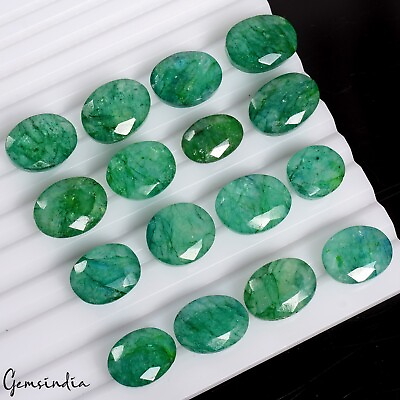 #ad Certified 151Ct 16 Pcs Natural Colombian Green Emerald Oval Cab Loose Gems Lot