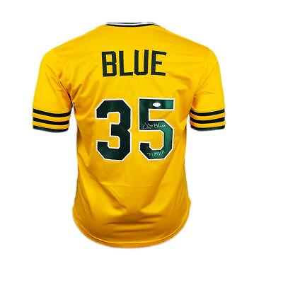 #ad Vida Blue Signed MVP 71 Inscription Oakland Yellow Baseball Jersey JSA