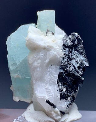 #ad 151 Ct Aquamarine Crystal Combine With Quartz and Black Tourmalin From Pakistan