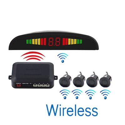 #ad Wireless Car Parking Rear Reverse 4 Sensors Kit Buzzer Radar Display Audio Alarm