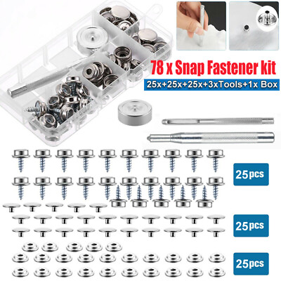 #ad 78pcs Boat Marine Canvas Snap Cover Button Fastener Socket Kit Stainless Steel