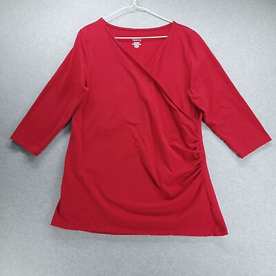 #ad Torrid Blouse Womens 2 US 2X Red Fixed Wrap 3 4 Sleeve V Neck Pullover Top