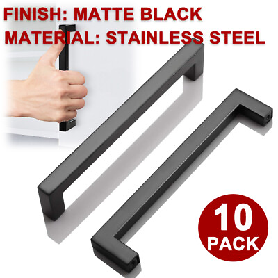 #ad #ad 10Pack Black Cabinet Handles Drawer T Bar Pulls Kitchen Hardware Stainless Steel