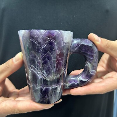#ad 1.3LB 3.7quot;Natural Dream Amethyst Mug Cup Crystal Craft Hand Mand Decor Healing