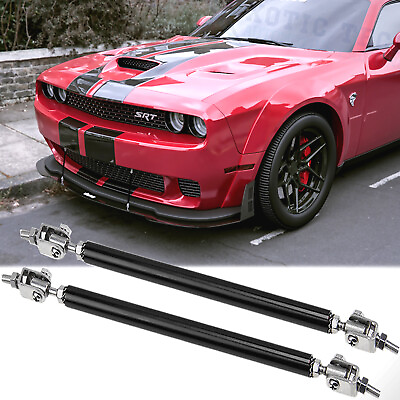 #ad 2x JDM Black Bumper Lip Splitter Strut Rod Tie Support Bars for Dodge Challenger