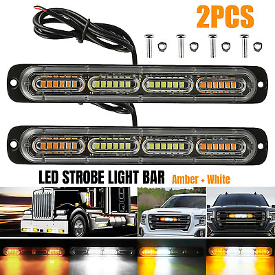 #ad 2PCS Amber White 24LED Car Truck Warning Hazard Flashing Beacon Strobe Light Bar