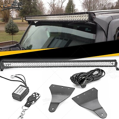 Fit 06 10 Hummer H3 Windshield Roof 50#x27;#x27; Combo Straight LED Light Bar Mount Kits