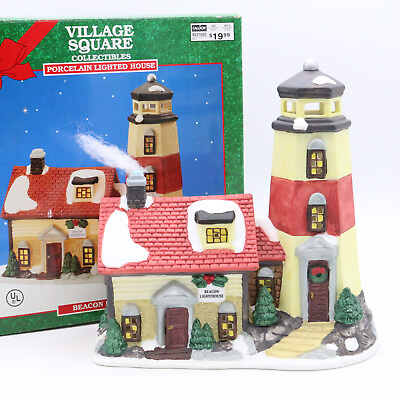#ad Dickens Village Square Collectibles Towne Series Beacon Lighthouse Hand Painted