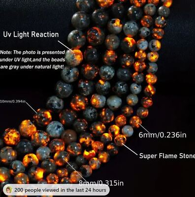 #ad 4 10mm Natural Yooperlite Glow Energy Flame Stone UV Light Reactive Syenite Bead