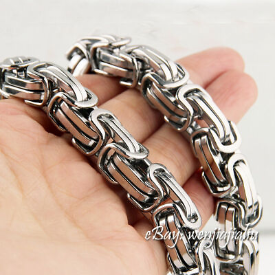 #ad HEAVY 15mm Chain Silver Byzantine Link Stainless Steel Men#x27;s HUGE Bracelet 8 12quot;