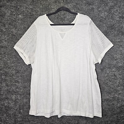 #ad Catherines T Shirt Womens 2X White Cotton Short Mesh Sleeve