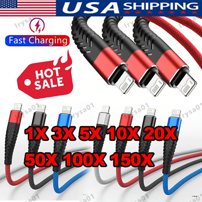 #ad Braided Fast Charger Cable Heavy Duty USB lot Cord For iPhone 14 13 12 11 X XR 8
