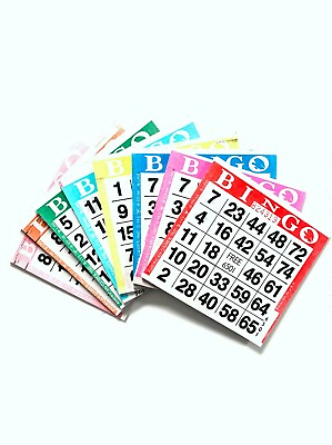 #ad 1 on Single Face Bingo Paper Game Cards Pack of 100 Random All One Color Border