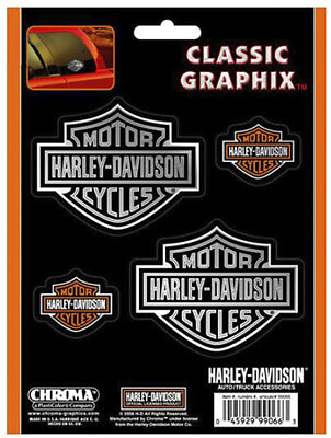 #ad #ad Harley Davidson Medium Silver amp; Small Orange Bar amp; Shield 4 Decal Set CG99066
