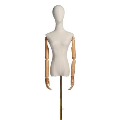 #ad Female Dress Form with Head and Posable Wood Arms Mannequin Torse Body w Base
