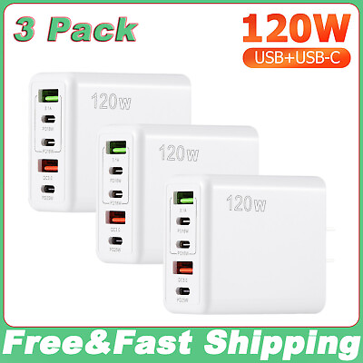#ad 3 Pack 5 Ports PD Type CQC3.0 Fast Wall Charger Adapter for iPhone Samsung US