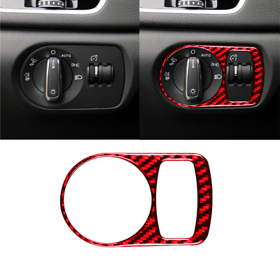 #ad 1pcs For Audi Q3 2013 18 Red Carbon Fiber Headlight Swtich Cover Trim
