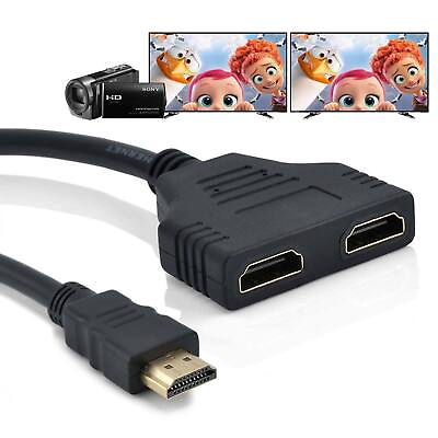 #ad HDMI Port Male to Female 1 Input 2 Output Splitter Cable Adapter Converter 1080P