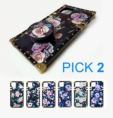 #ad iPhone 12 12 Pro Square Pop up Holder Stand Floral Metal Corner Case PICK TWO