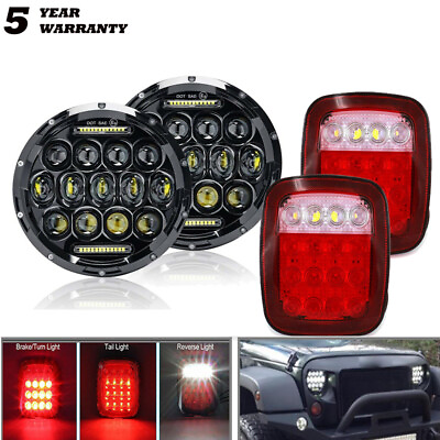 #ad 7#x27;#x27; LED Headlights Tail Turn Lights Combo Kit For 76 06 Jeep Wrangler CJ YJ TJ