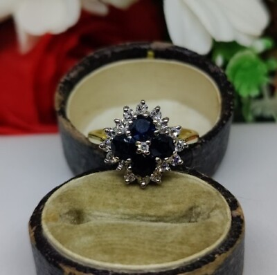 #ad 18ct Large Sapphire And Diamond Cluster Ring. Engagement Ring. Cocktail Ring.