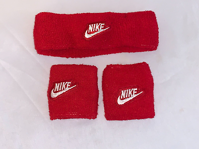 #ad VINTAGE NIKE HEADBAND MADE IN USA WRIST BANDS ONE SIZE FITS ALL RED 7quot; X 2quot;