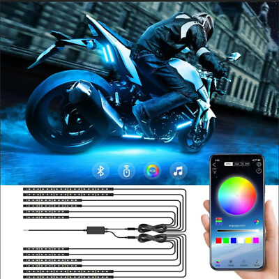 #ad 12 PCS RGB Motorcycle LED Light Under Glow Neon Strip Kit Bluetooth APP Control