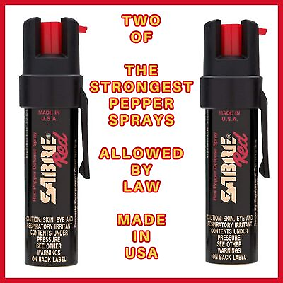 #ad TWO 2 Clip On PEPPER SPRAY SABRE POLICE Max 10 Ft Range Self Defense Exp 2027