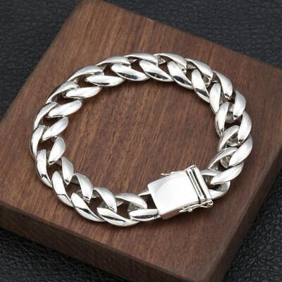 #ad 925 Sterling Silver Bracelet for Men Jewelry Heavy Thick Cuban Link Chain Bangle