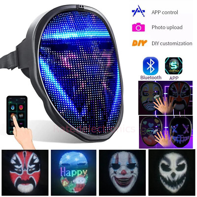 #ad New LED Programmable Face Mask App Control Rechargeable Glowing Shining Mask US