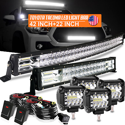 #ad 42quot; inch LED Light Bar 22quot; Combo 4x Fog Lamps For Toyota Tacoma 4Runner 95 04