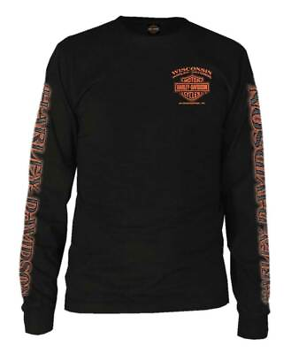 #ad Harley Davidson Men#x27;s Eagle Piston Long Sleeve Crew Shirt Black 30299947