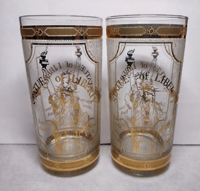 #ad #ad Statue of Liberty Clear Glass Tumblers w Gold Detail Patriotic New York USA