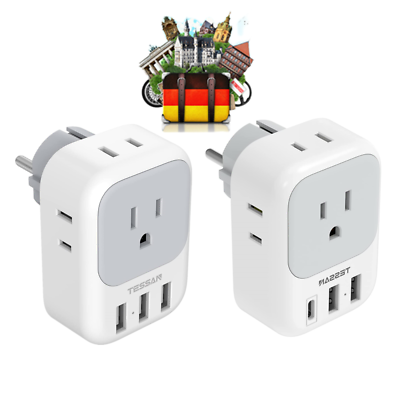 #ad Power Plug Adapter with 3 USB 4 AC Outlet for Travel to Germany France Iceland