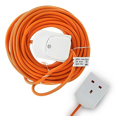 #ad 1 Gang Mains Extension Lead Cable Orange 15M 5A UK 3 Pin