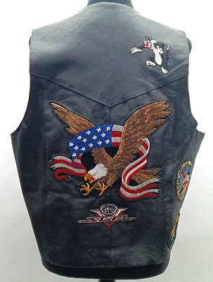 #ad Vintage Barneys Leather Biker Custom Vest Harley Davidson Unique Patches Pin XL