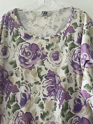 #ad Camp;K Designs Women’s Plus Size 2X Purple Floral Shirt Top Stretchy Shirt