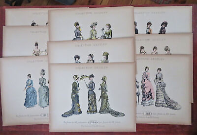 #ad Fashion of the 1880#x27;s Female Fashion prints lot x 9 c. 1898 hand colored