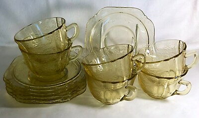 #ad 6 Federal Amber Madrid Cups And Saucers