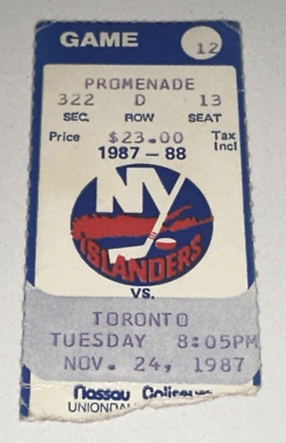 #ad 11 24 87 Islanders Toronto Maple Leafs Season Ticket Stub Lafontaine Sutter Goal