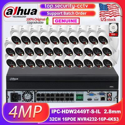 #ad US DAHUA Original Kit 32CH 16POE CCTV SyStem 4MP IPC HDW2449T S IL IP Camera lot