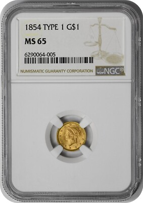 #ad 1854 $1 Gold Type 1 MS65 NGC