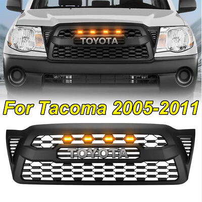 #ad Front Grille For 2005 2010 11 Tacoma Bumper Hood Mesh Grill Matte Black W 4 LEDs