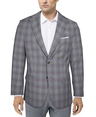#ad Tallia Men#x27;s Slim Fit Plaid Suit Jacket 44L Grey Rust Sport Coat