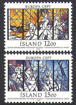 #ad Iceland 1987 Europa Art Stained Glass Religion Dove Peace 2v set n34662