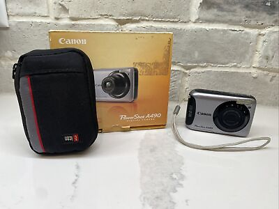 #ad Canon PowerShot A490 10 MP Digital Camera Tested amp; Works Complete In Box