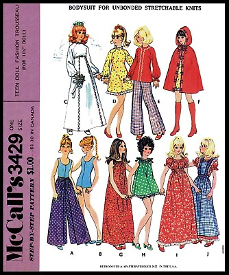 #ad McCall#x27;s 3429 BARBIE Vintage Fashion Doll Fabric Sewing Pattern Gina Babs Tammy
