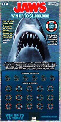#ad #ad JAWS Massachusetts State Lottery Instant $10.00 Ticket DIRECT from Amity Island