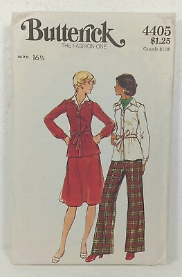 #ad Butterick 4405 Shirt Jacket Skirt Pants Belt Pattern Size 16.5 Uncut Vintage 70s